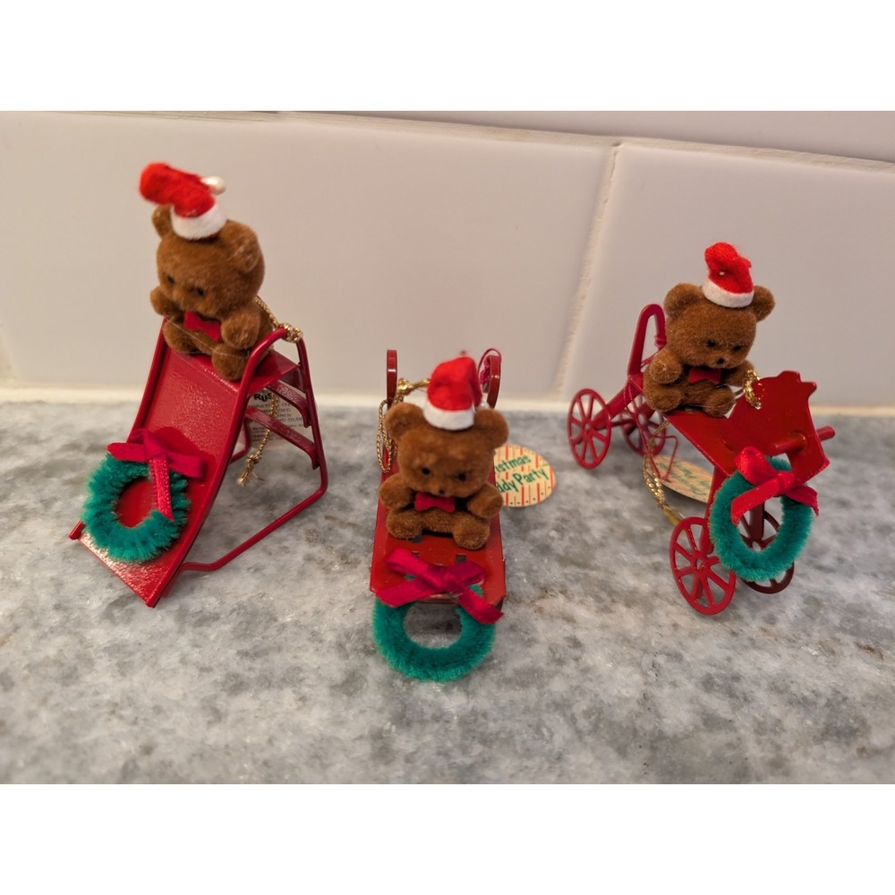 Vintage Russ Teddy Bear‎ Christmas Ornaments Set Of (3)